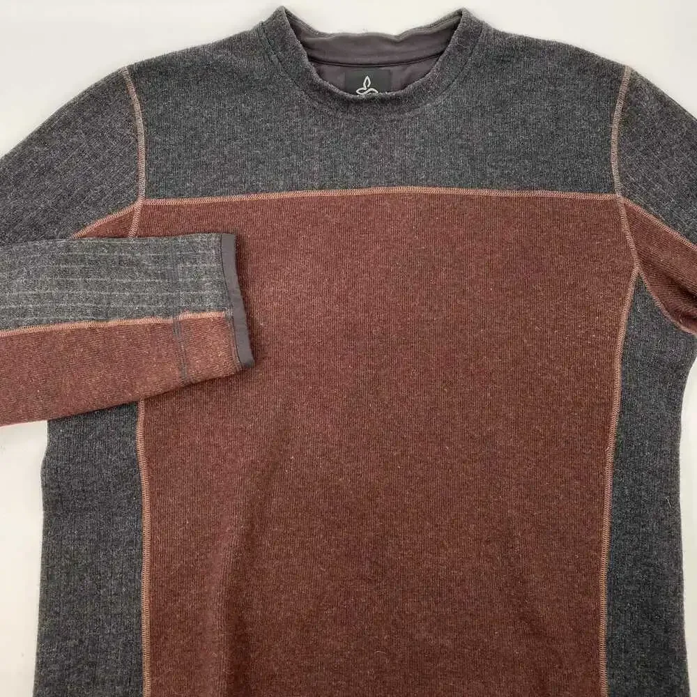 Prana Brown Gray Crewneck Sweater | Wool-Polyester Knit XL